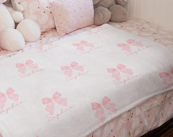 Custom Name Baby Blanket: Pink Bow Coquette Nursery Decor