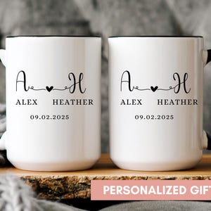 Personalized Mr and Mrs Mugs, Custom Couple Coffee Mug Set, Wedding Gift for Bride and Groom, His and Hers Engagement Gift