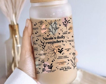 Custom Name Affirmations Tumbler: Mental Health Gift, Frosted Glass Cup