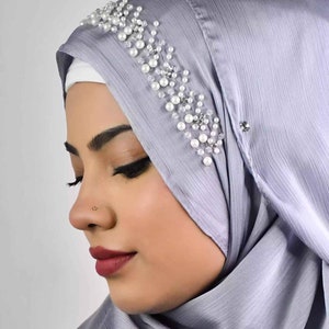 Premium satin hijab| Bridal handwork hijab| Wedding satin full coverage hijab| Premium wedding partywear shimmer hijab | Gift for her