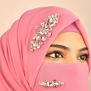 Pink Rhinestone luxury wedding bridal hijab with matching naqab