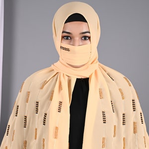Yellow luxury wedding bridal hijab with matching mask