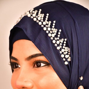Premium satin hijab| Bridal handwork hijab| Wedding satin full coverage hijab| Premium wedding partywear shimmer hijab | Gift for her|