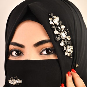 Black Rhinestone luxury wedding bridal hijab with matching naqab