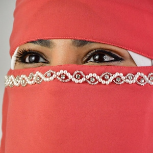 Bridal Handwork Niqab| Premium Chiffon Niqab| Single layer wedding niqab| High quality saudi niqab| Pearl detailed niqab