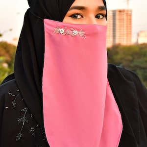 Bridal Handwork Niqab| Premium Chiffon Niqab| Single layer wedding niqab| High quality saudi niqab| Pearl detailed niqab
