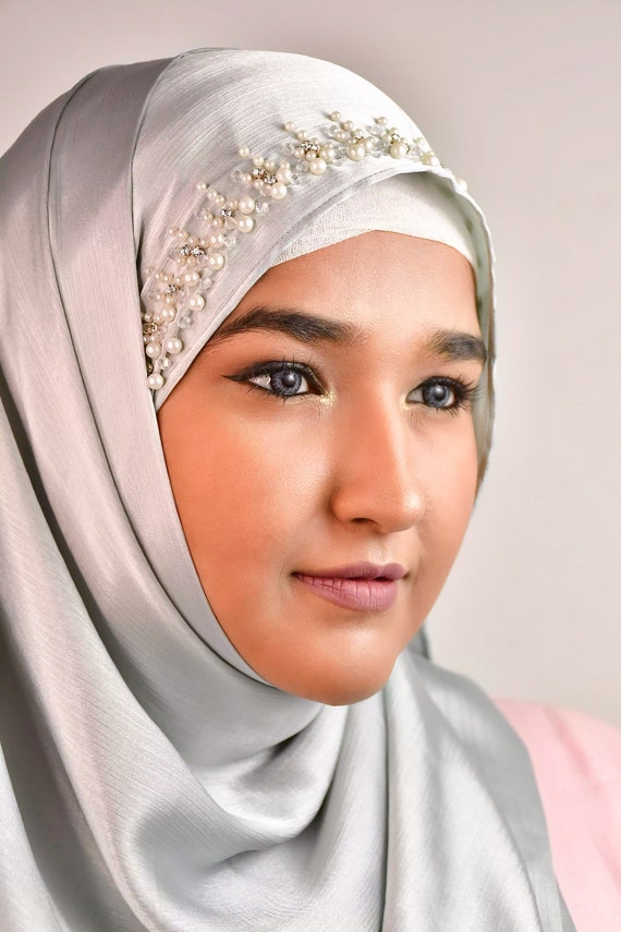 silver satin hijab