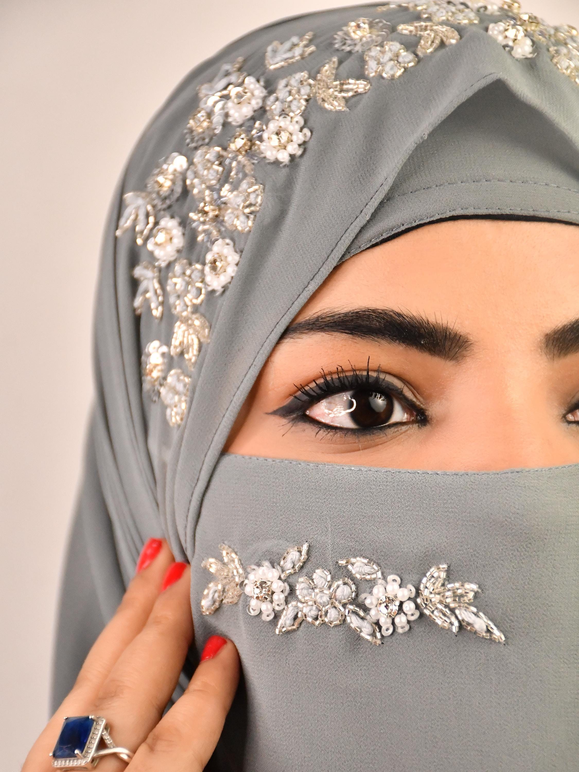 Grey Bridal Hijab With Matching Mask - Etsy