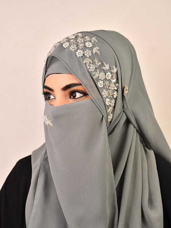 Grey Bridal Hijab With Matching Mask - Etsy