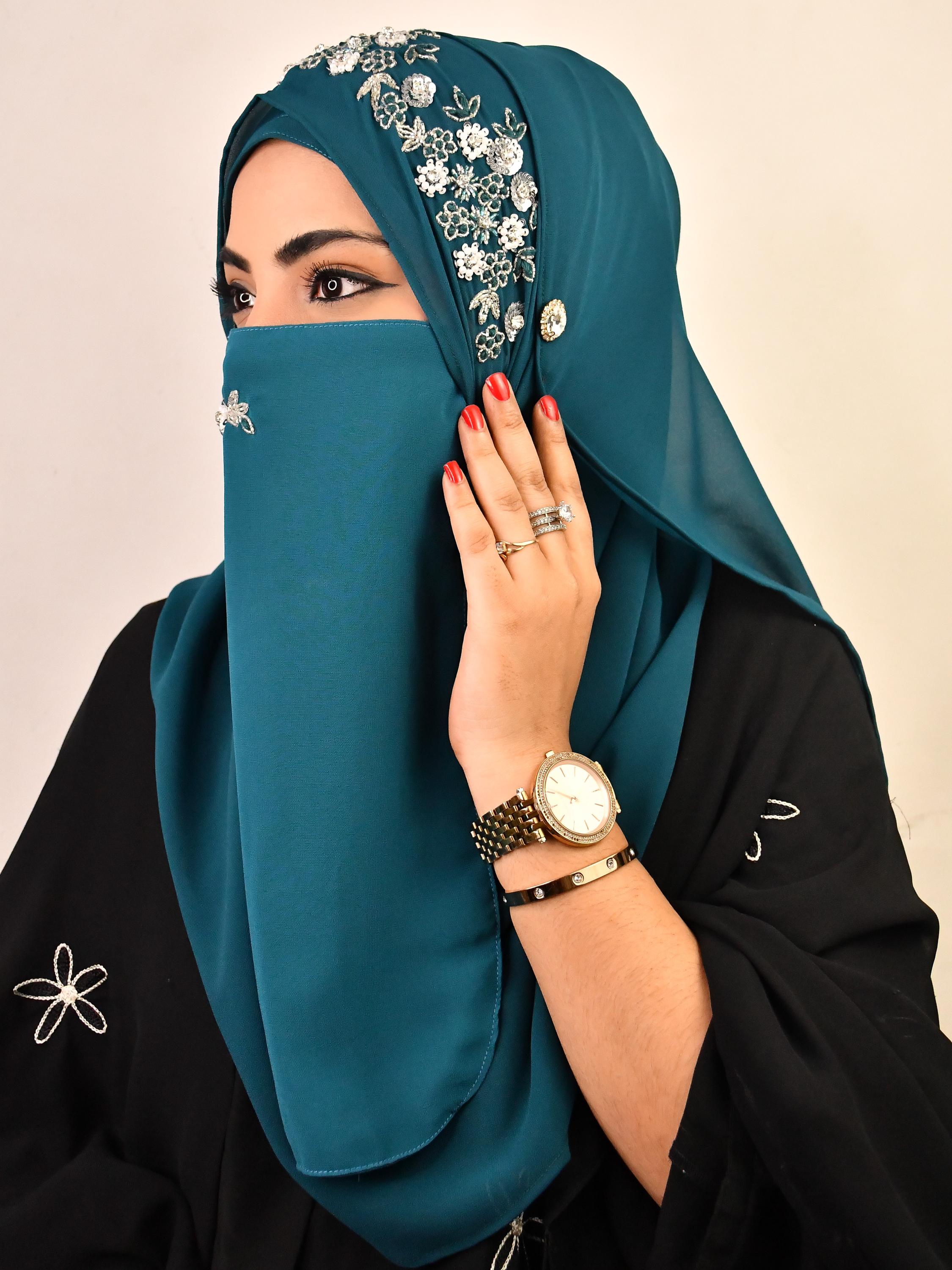 Teal Handwork Wedding Bridal Hijab With Matching Mask - Etsy