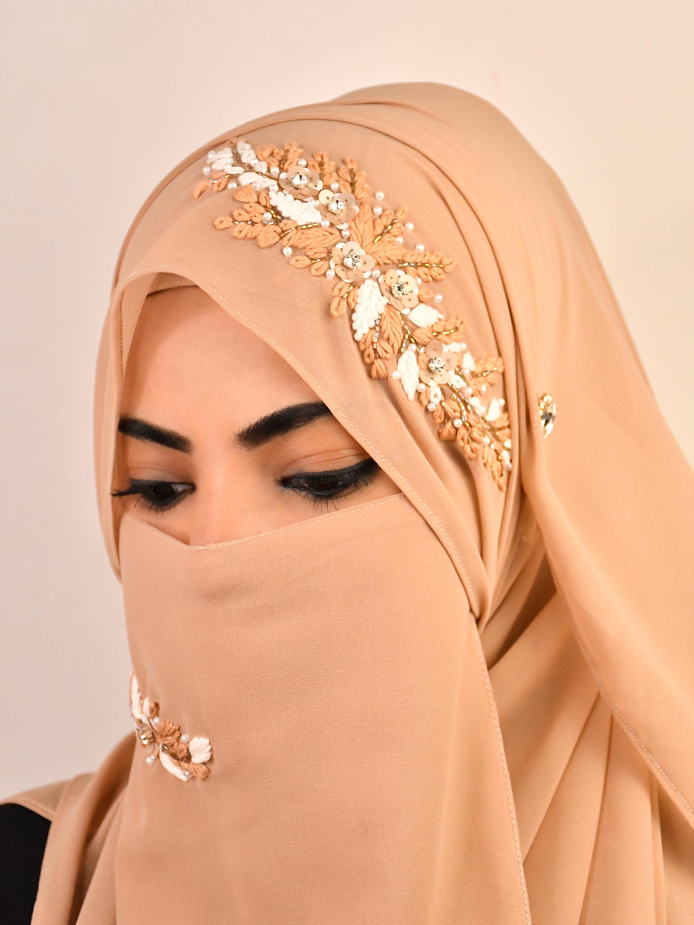 Beige Luxury Wedding Bridal Hijab With Matching Mask - Etsy