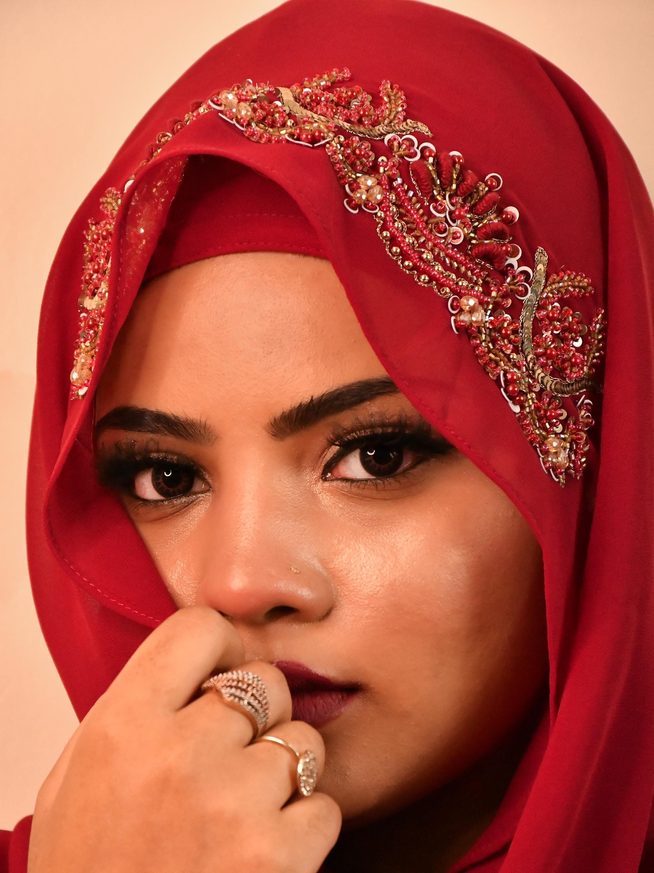 red bridal hijab