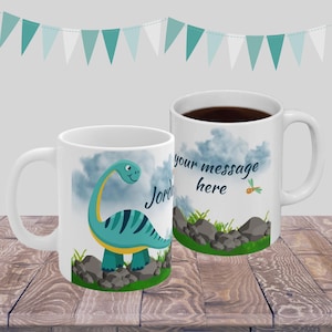 Personalised Brontosaurus Mug with customisable Message, Gifts for Dinosaur Lovers, Customisable gifts, Cute Dinosaur Mug, Personalised mug