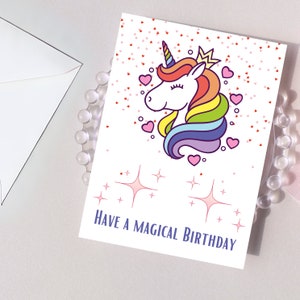 Einhorn Geburtstagskarte, Einhorn Geburtstagskarte für Kinder, Regenbogen Einhorn Karte, Mädchen Geburtstagskarten, süße Einhornkarte, magische Einhornkarte
