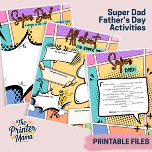 Super Pai para Imprimir - Dia dos Pais | Folhas de Atividades Infantis | Tudo Sobre Meu Pai | História de Mad Libs | Presente para Papai para Download Instantâneo