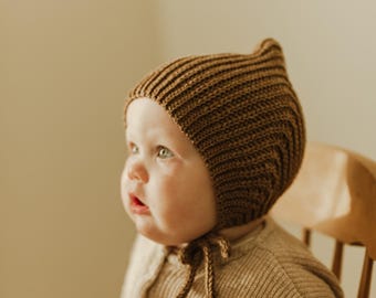 Ribbed cotton wool blend pixie bonnet