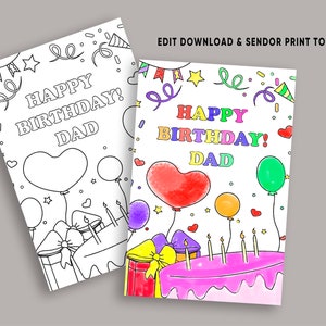 Personalized Happy Birthday Coloring Card for Kids, grandpa card for grandfather from grandchild, PRINTABLE INSTANT DOWNLOAD