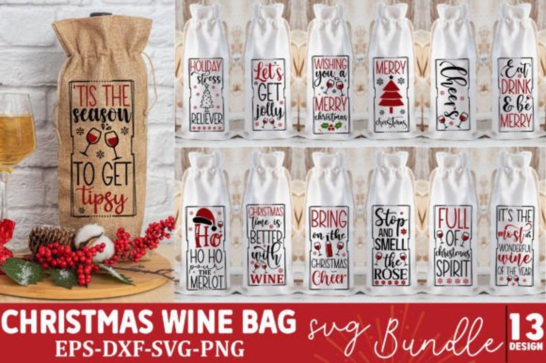 Christmas Wine Bag SVG Bundle, PNG Bundle, Christmas Wine Svg, Wine Svg