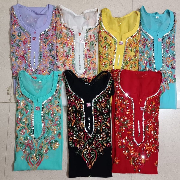 Women's Chikan kurta ,hand embroidery kurta, chikankari kurta, georgette embroidery kurta and with free inner and cotton pant  full set
