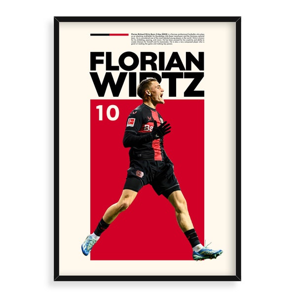 Florian Wirtz, Bayern Leverkusen, Sports Poster, High Resolution, Soccer Fan Gift Idea, Bundesliga, Sports Art