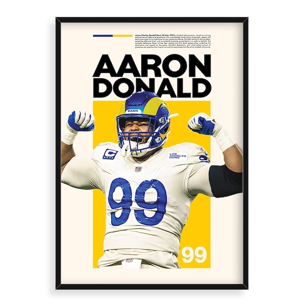 Aaron Donald, Los Angeles Rams, sportposter, hoge resolutie, voetbalfan cadeau-idee, Super Bowl Champions, sportkunst