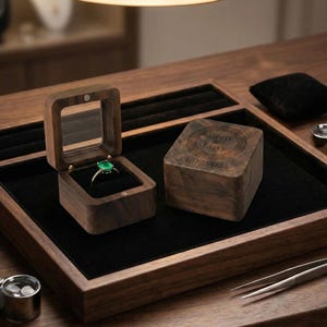 Personalized Wooden Ring Box - Custom Engraved Ring Holder, Wedding Gift
