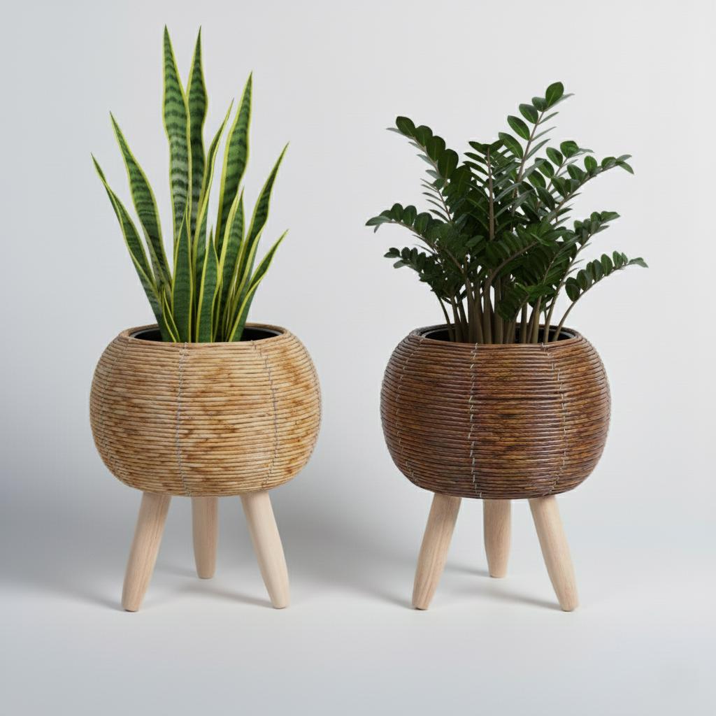 Supporto Per Piante Di Rattan | Mensola Pavimento Vaso In Tessuto Con