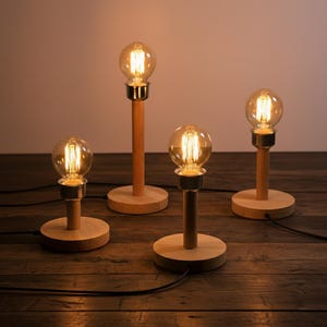 Wood minimal Lamp • Edison lamp • Modern Wood Base • Natural Eco-Friendly Lamp Socket • Minimalist Lighting Decor • 4 Sizes Available