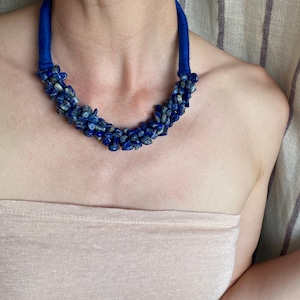 Handcrafted Necklace with Lapis Lazuli Stones and Blue Cord – Boho Ethnic Design