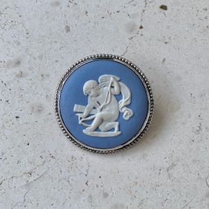 Vintage Wedgwood Blue and White Cupid Cameo Brooch in Sterling Silver