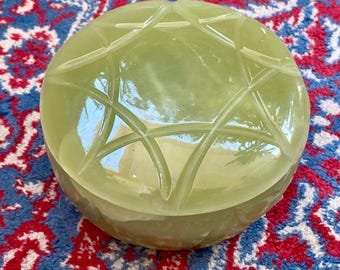 Vintage groene onyx sieradendoos, geëtste geometrische bovenkant