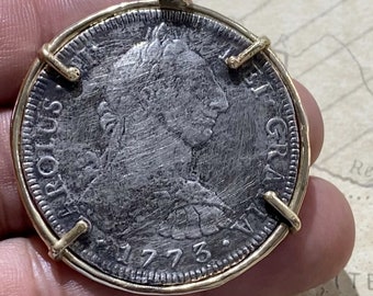 8 Reale Mexico City Mint PLUS Bisel de oro Pieza de ocho monedas del tesoro Colgante / Artefacto 21620