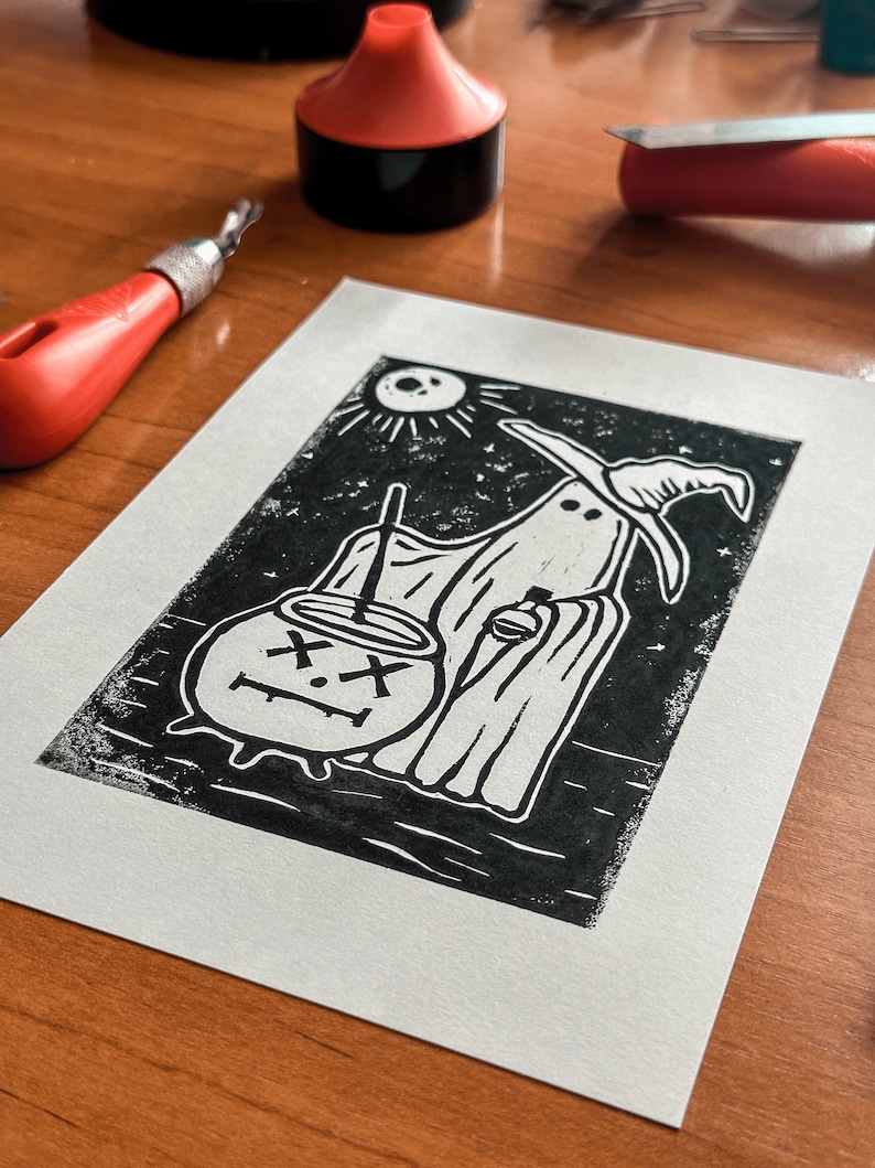 Linocut halloween Ghost Handmade Linoprint - Etsy