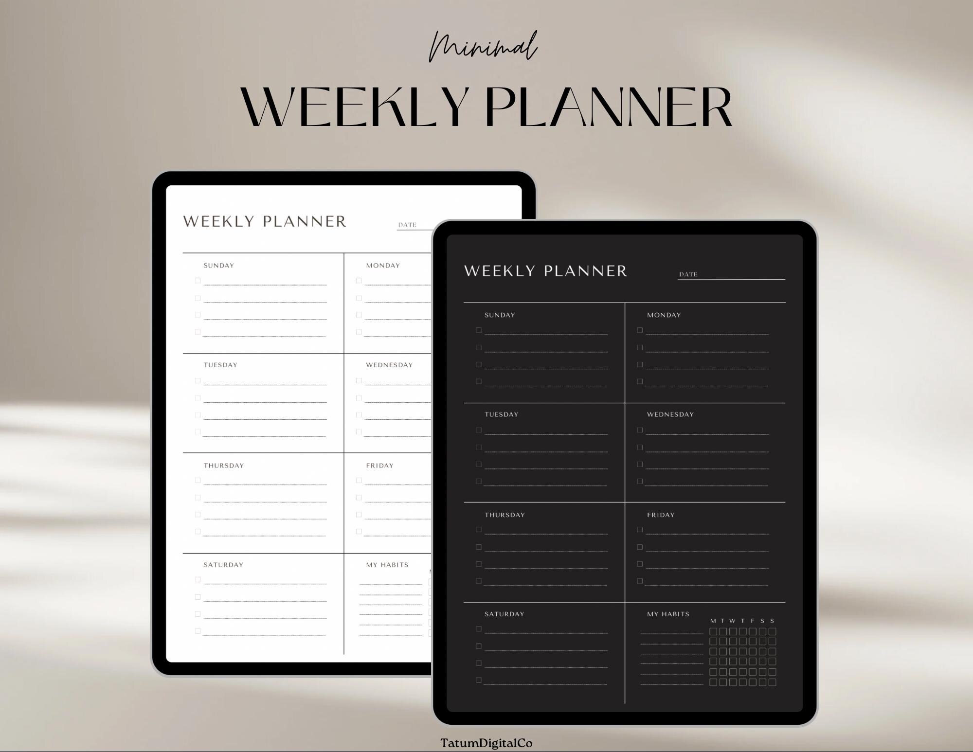 Minimalist Weekly Planner Printable – Undated, Habit Tracker (PDF) - Etsy
