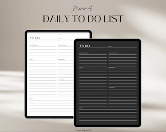 May include: Two digital daily to-do list templates, one with a white background and one with a black background. Both templates have sections for top priorities, to-do, appointments, reminders, tomorrow, and notes.