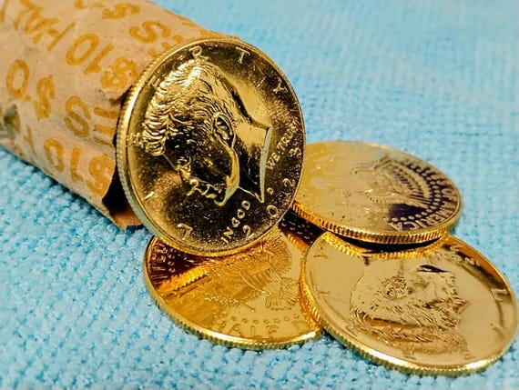 Gold Plated Half Dollar Coins-24K Pure Gold, Individual or Roll WHOLESALE