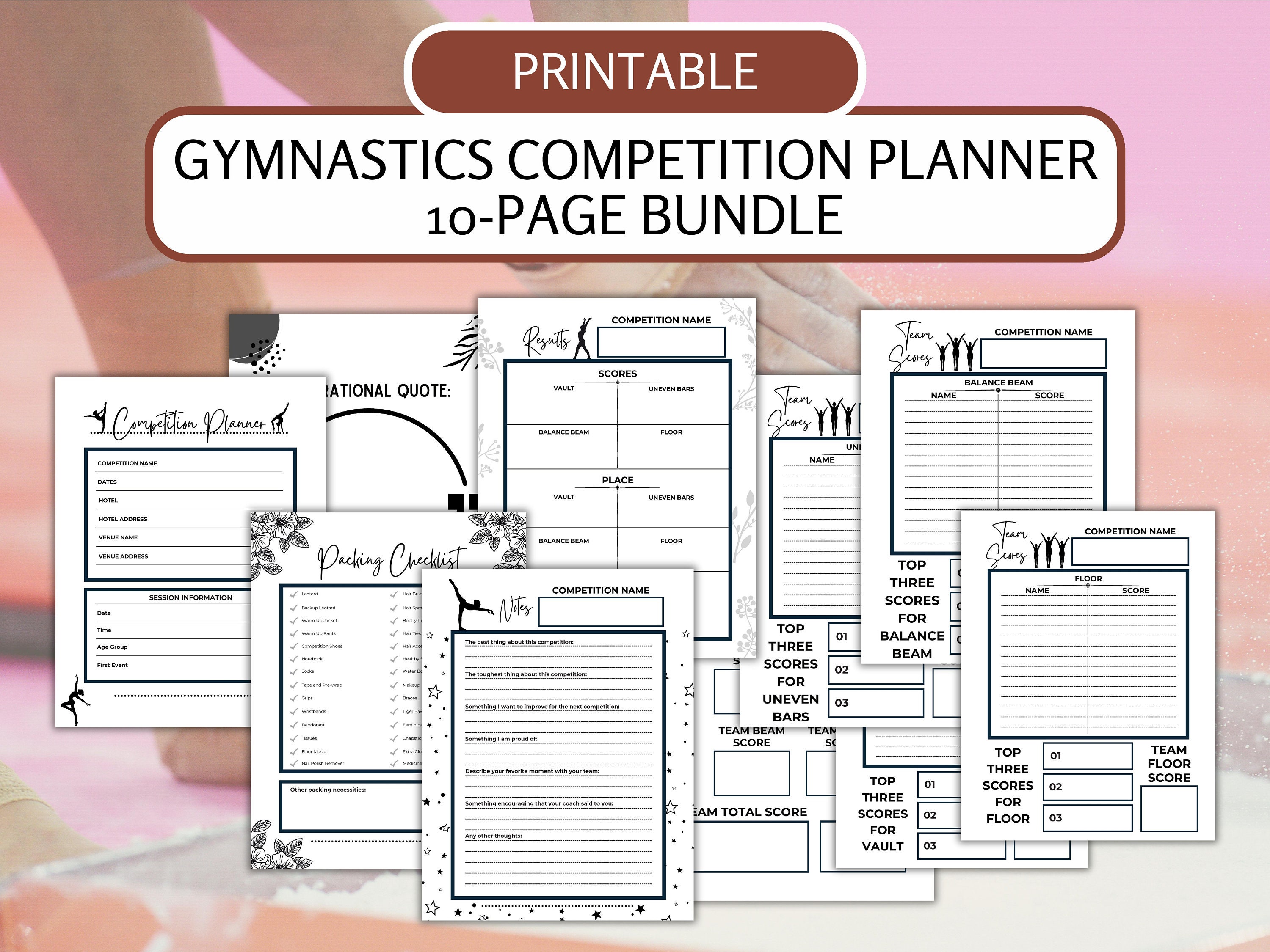 Gymnastics Competition Planner 10 Page Printable Bundle - Etsy