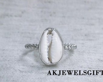 Kodi Shell Ring, 925 Solid Silver Ring, Ring For Women, Cowrie Shell Ring, Statement Ring, Seashell Ring, Gift For Her, Cowrie Mermaid Ring