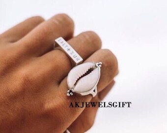 Cowrie Shell Ring, Ocean Ring, Sterling Silver Ring for Women, Bohemian Boho Gipsy Hippie Jewelry, Sea Shell Beach Jewelry, 925 Silver Ring