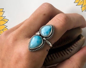 Larimar Ring, Women Ring, 925 Silver Ring, Gemstone Ring, Natural Larimar, Dainty Ring, Boho Ring, Handmade Ring,Larimar Jewelry,Lovely Ring