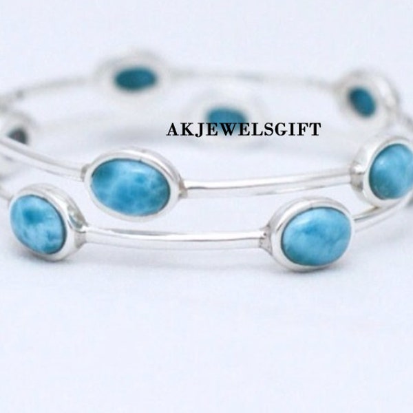 Larimar Bangle, Gemstone Bangle, 925 Silver Bangle, Handmade Bangle, Natural Larimar, Dainty Bangle, Larimar Jewelry, Designer Bangle, Gifts