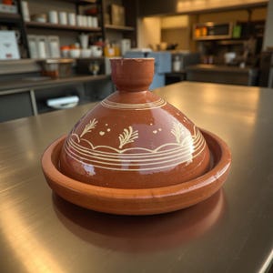 Authentic Moroccan Cooking Tagine – Handcrafted Clay Tajine with Traditional White Berber Pattern – Medium Size