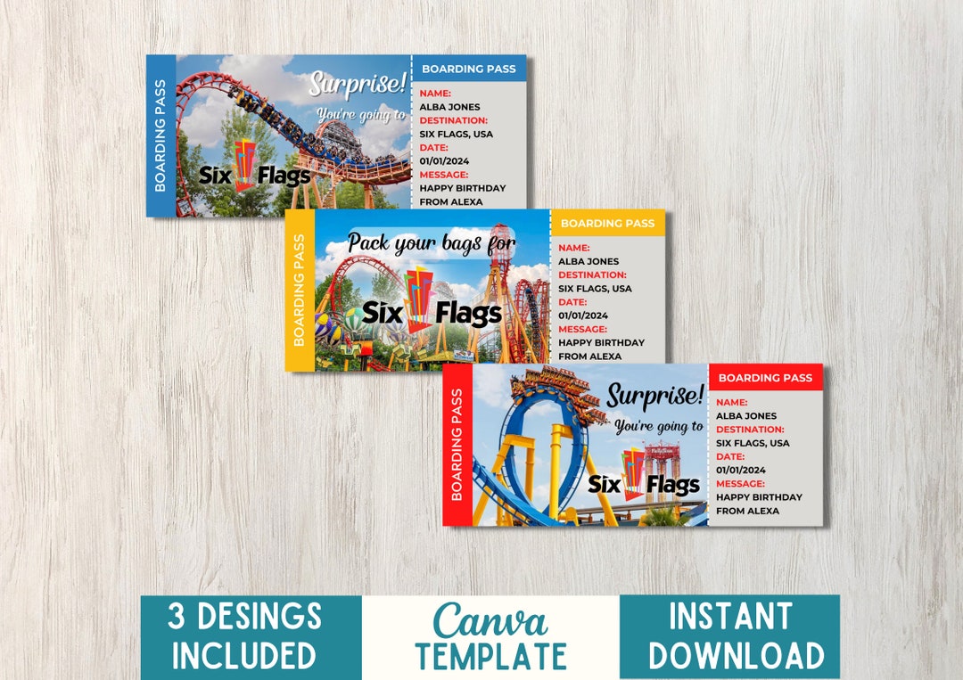 Editable Six Flags Surprise Ticket Template Printable Six - Etsy