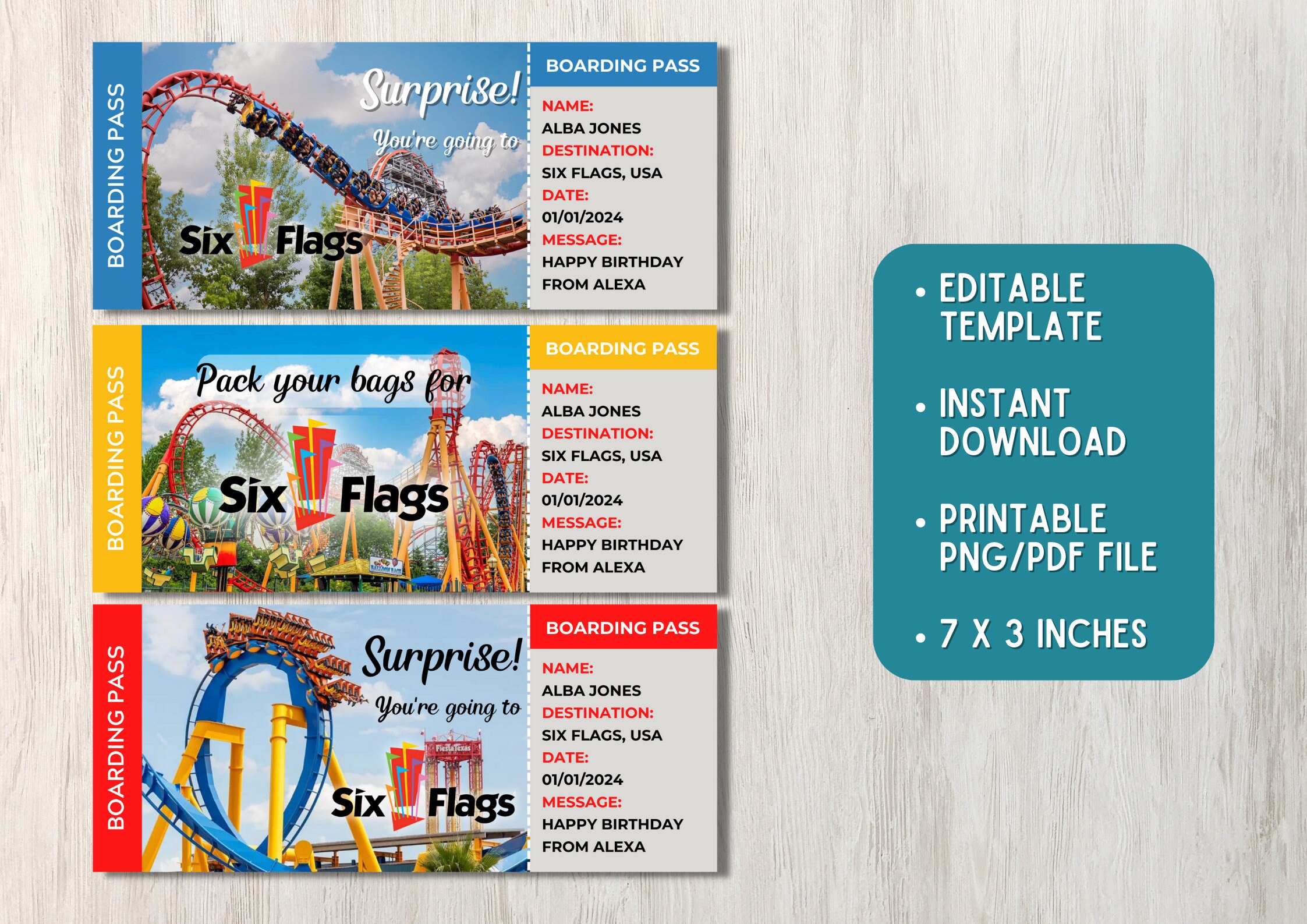 Editable Six Flags Surprise Ticket Template Printable Six - Etsy
