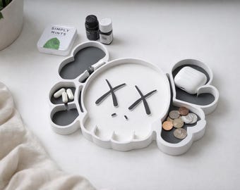 Street Art Skull Tray | Kaws Inspired Wall Decor | Red & Black 3D Printed Catchall Organizer