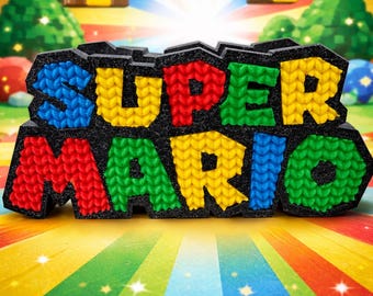 Decoración de escritorio retro "Super Mario" impresa en 3D – Letrero colorido de punto para gamers
