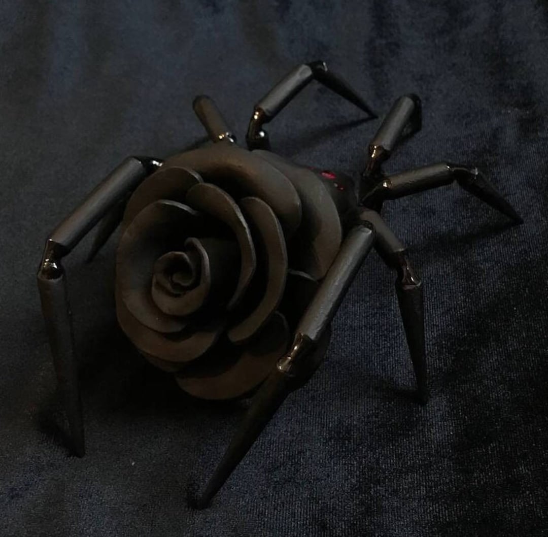 Hand Forged Metal Spider Figurine With Rose: Cubic Zircon Eyes - Etsy