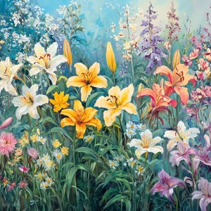Floral Wall Art Download – Soft Pastel Wildflowers, Summer Garden Landscape, Digital Print