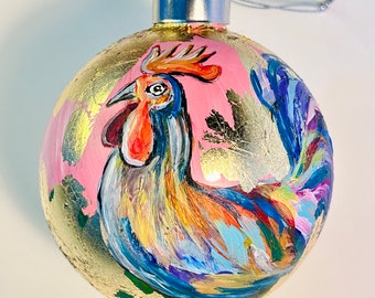 Christmas handpainted ball Rooster