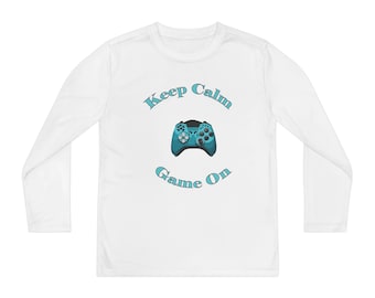 Keep Calm Game On Youth Long Sleeve Competitor Tee